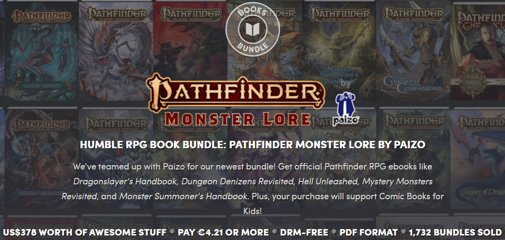 A huge stack of Pathfinder RPG manuals are available from $1 in the Humble  Book Bundle
